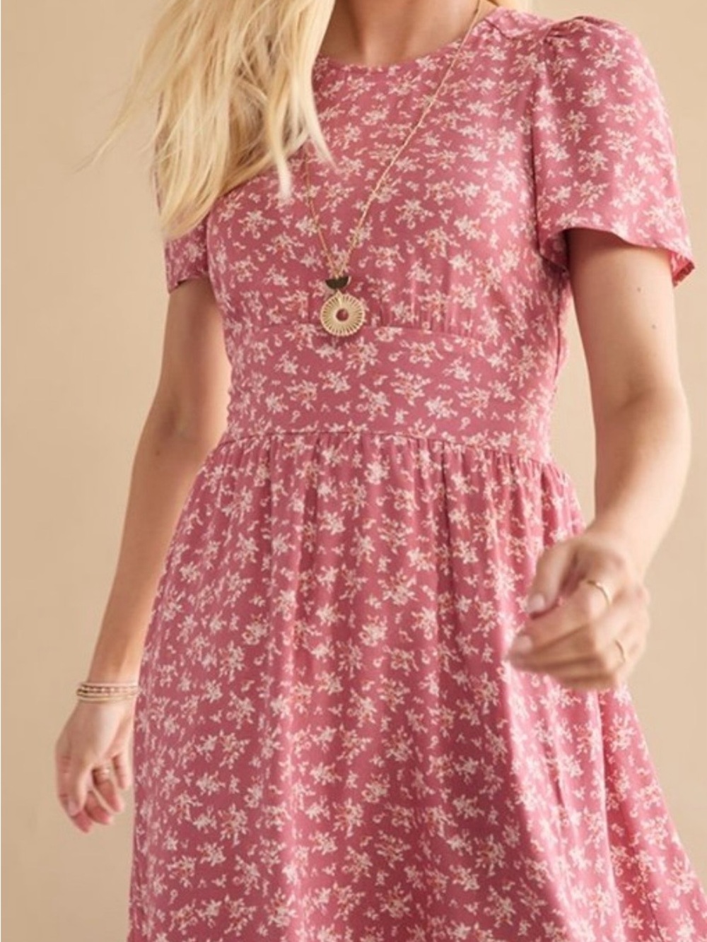 Francesca's Collections Dusty Rose Floral Midi Dress